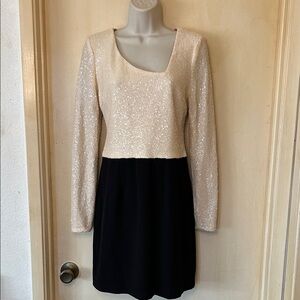 Dress the Population Cream Sequin and Black Long Sleeve Dress size M